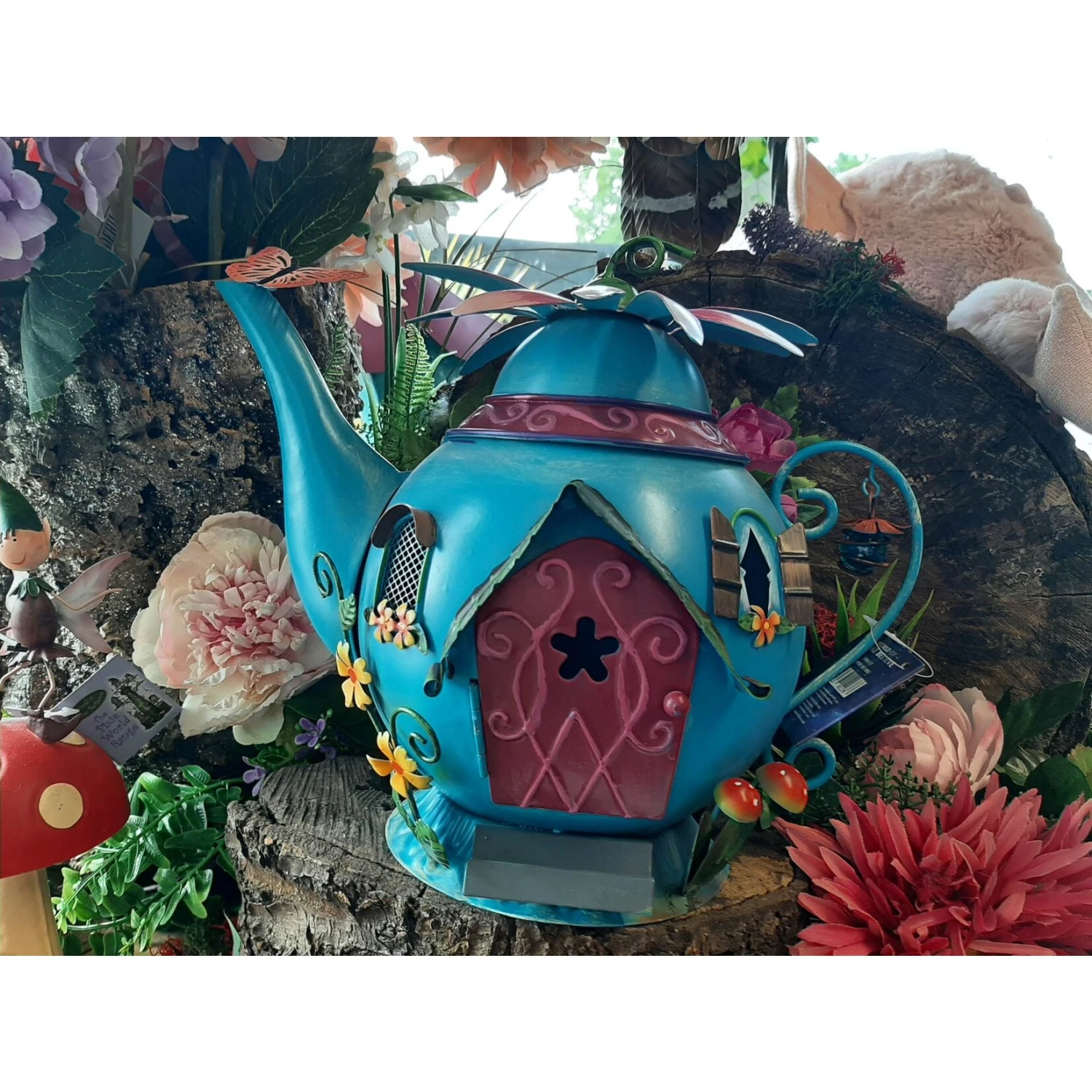Fairy Kingdom - Bright Blue Teapot Fairy House 3 Fairy Kingdom - Bright Blue Teapot Fairy House